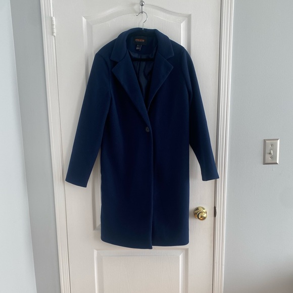 Navy Blue Lapel Trench Coat - Picture 4 of 8